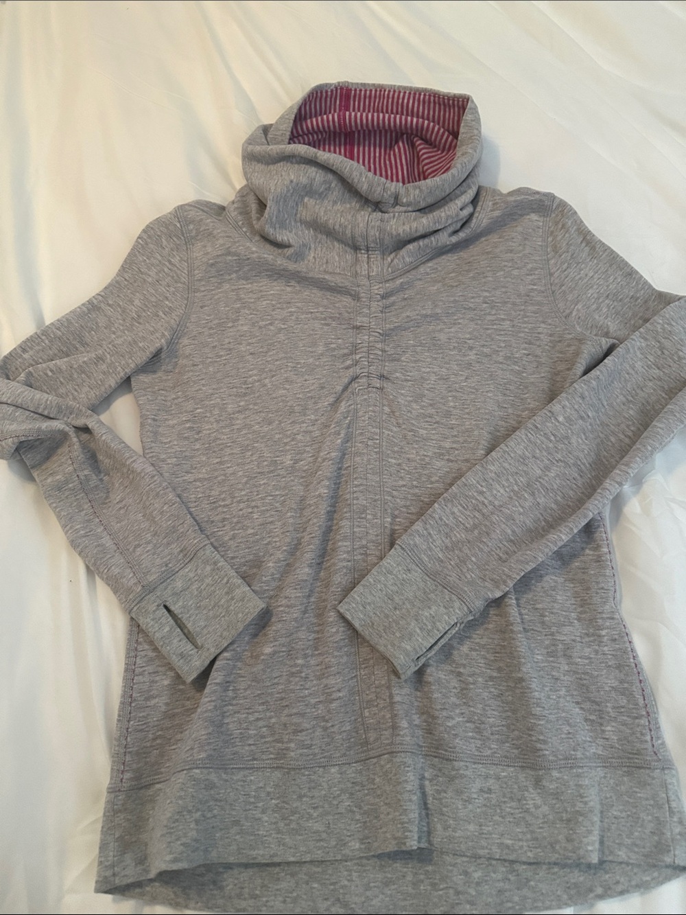 lululemon athletica Light Gray Funnel Neck Pullover with Pink Stripe Lining